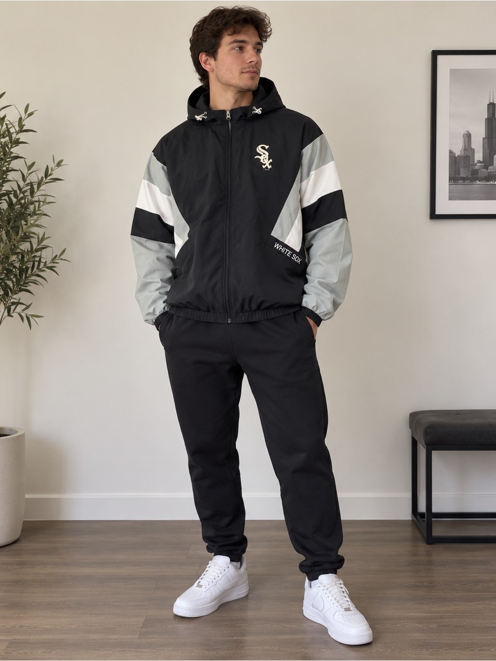 G-III Carl Banks Chicago White Sox Windbreaker Jacket Black Gray Size M NWT